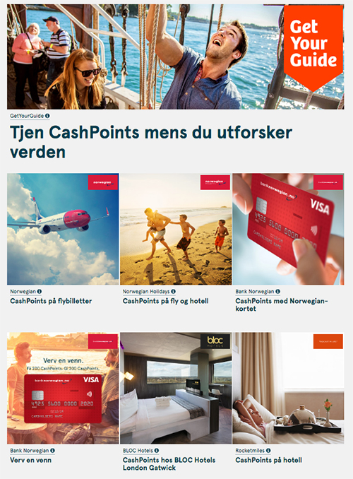 En oversikt over CashPoint-muligheter gjennom Norwegian Reward
